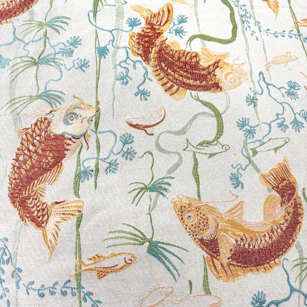 Koi Japanese inspired Jacquard woven Upholstery Fabric Remnant 40" x 52" NWOT - Picture 4 of 15
